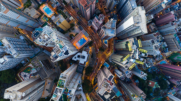 Birds-eye view of a city