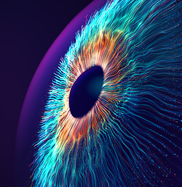 Digital eye with brightly coloured layers