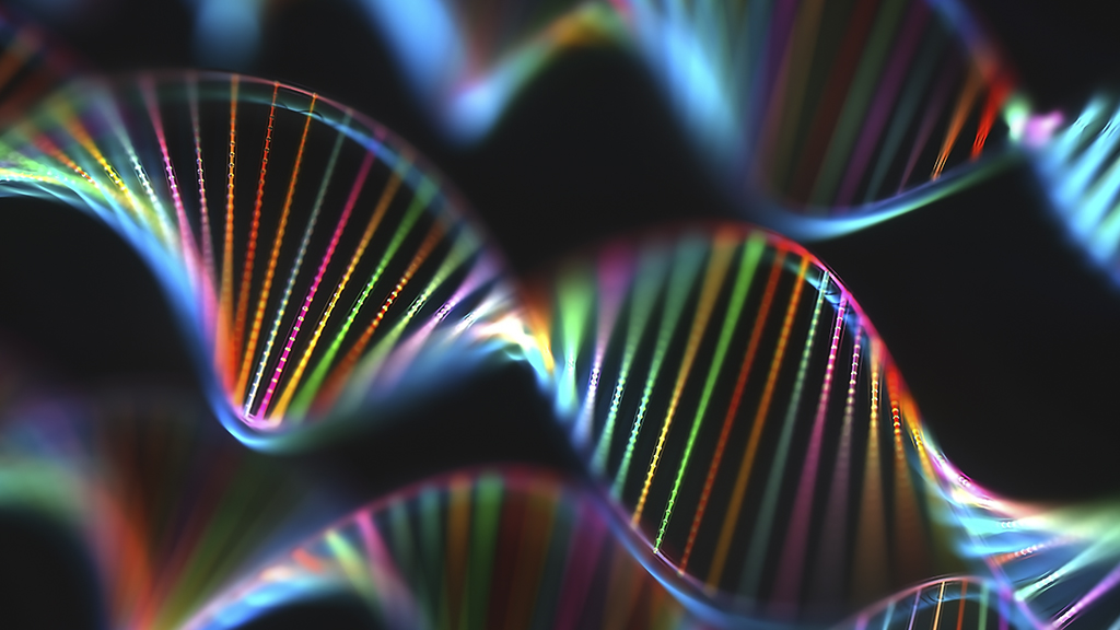 Rainbow colored DNA helix illustration