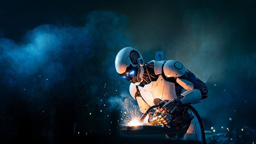 A humanoid robot welding